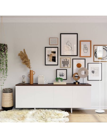 Candeeiro de pé de cristal Nora el Champ - branco/madeira ambiente