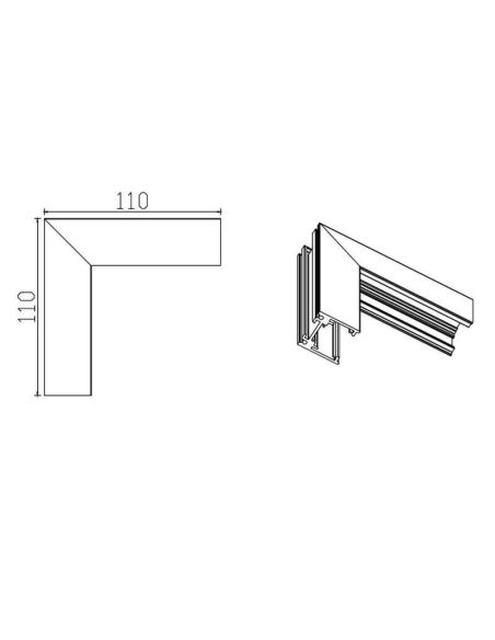 Conector unión en L 90º para carril de superficie magnético interior Magneto negro - Accesorios medidas