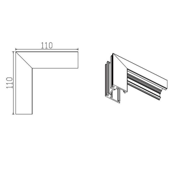 Conector unión en L 90º para carril de superficie magnético interior Magneto negro - Accesorios medidas