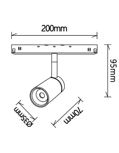 Refletor LED trilho magnético Magneto preto 5W (400Lm - 3000K medidas