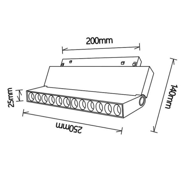 Foco lineal LED carril magnético 6 Luces Magneto negro 20W  medidas