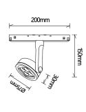 Foco LED orientable para carril magnético negro 4 Luces Magneto 10W medidas