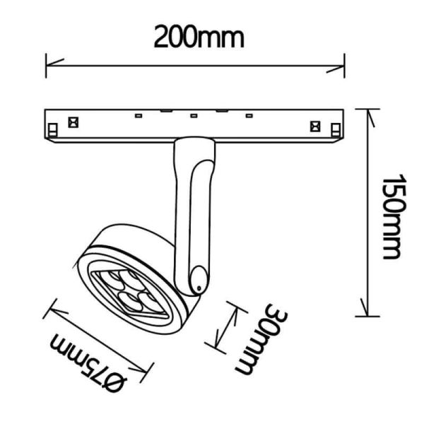 Foco LED orientable para carril magnético negro 4 Luces Magneto 10W medidas