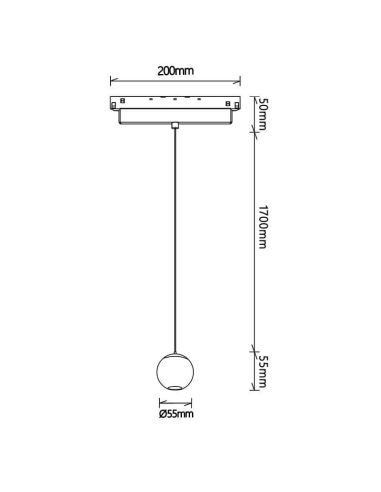 Foco colgante LED en forma de bola para carril magnético Magneto 7W 3000K negro medidas