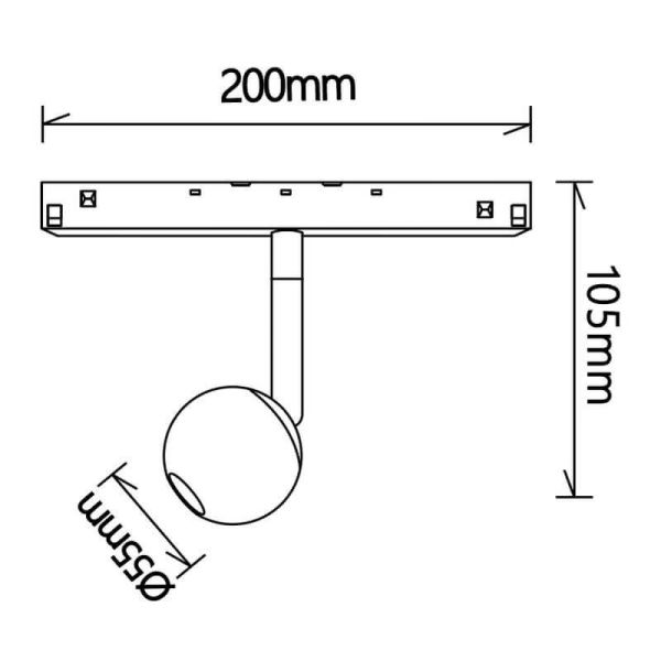 Foco LED en forma de Bola para carril magnético Magneto 7W 3000K negro medidas