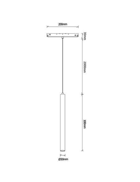 Foco colgante LED carril magnético Magneto 5W 3000K negro medidas