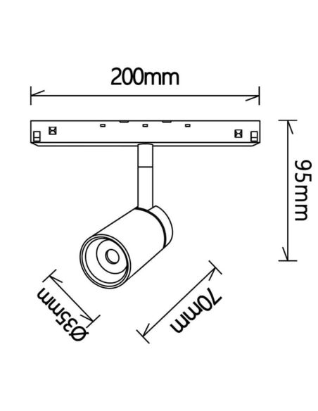 Foco LED orientable de carril magnético Magneto 5W 3000K negro Regulable en intensidad Triac medidas