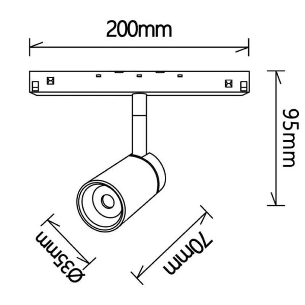 Foco LED orientable de carril magnético Magneto 5W 3000K negro Regulable en intensidad Triac medidas