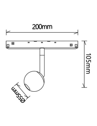 Foco LED en forma de Bola para carril magnético Magneto 7W 3000K negro Regulable en intensidad Triac medidas