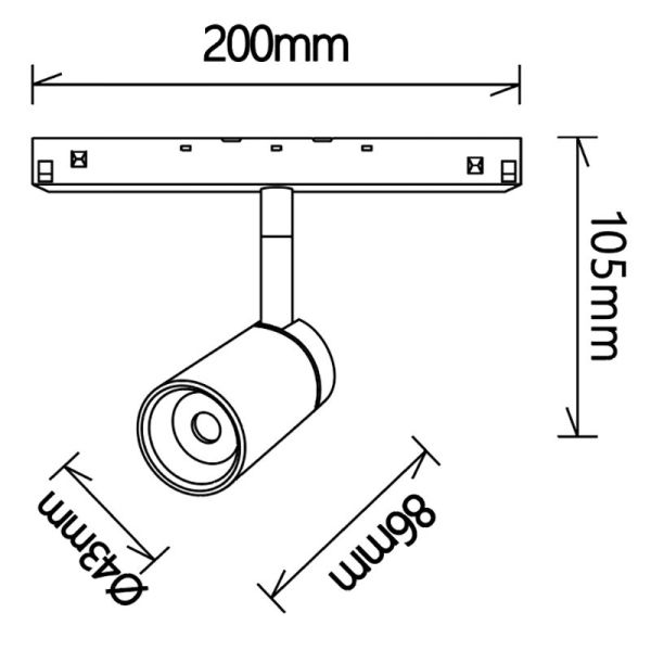 Foco LED carril magnético Magneto negro/oro 5W 3000K medidas