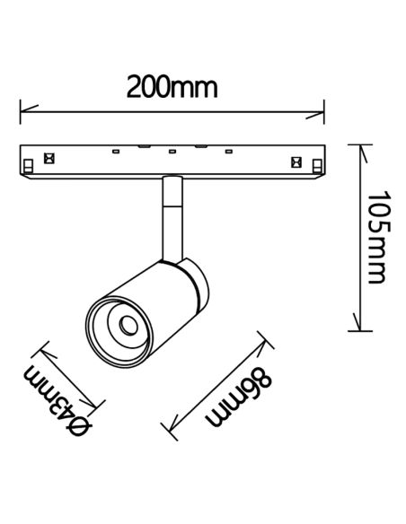 Refletor LED de pista magnética Magneto preto/dourado 7W 3000K medidas