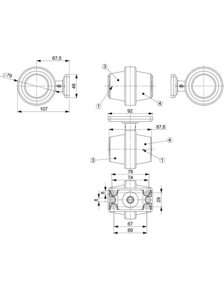 Mesures Feu clignotant rond à LED Catégorie 5 12V 24V CEM R10 HOR 102A Horpol | léonleds