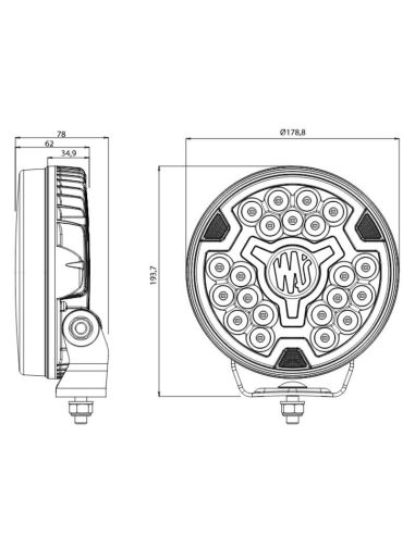 Medidas Faro delantero LED redondo con luz ambar y largo alcance AD SM1 HR 17,5 Puntos de Luz W257 2179 Was | LeonLeds