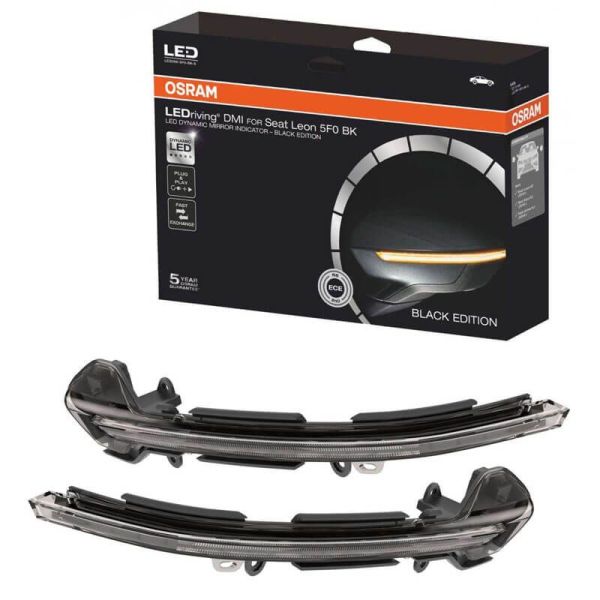 Indicador dinâmico LED para acabamento espelhado Preto LEDriving® LEDDMI 5F0 BK S Conjunto aprovado de 2. Assento Osram | LeonLe