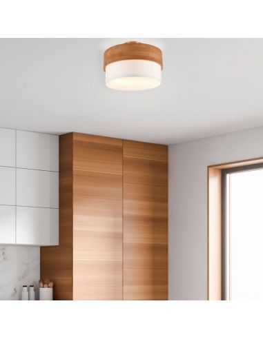 Plafón de techo redondo madera natural 30 cm Seasons 2xE14 40W ambiente