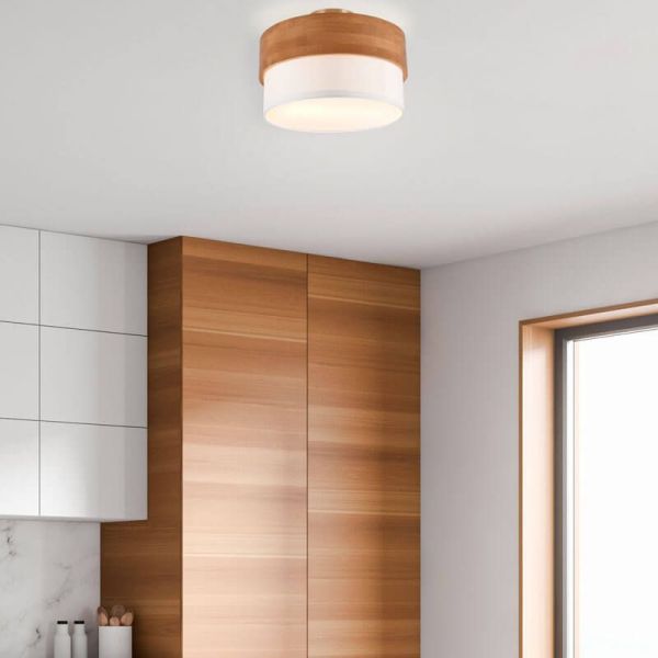 Plafón de techo redondo madera natural 30 cm Seasons 2xE14 40W ambiente