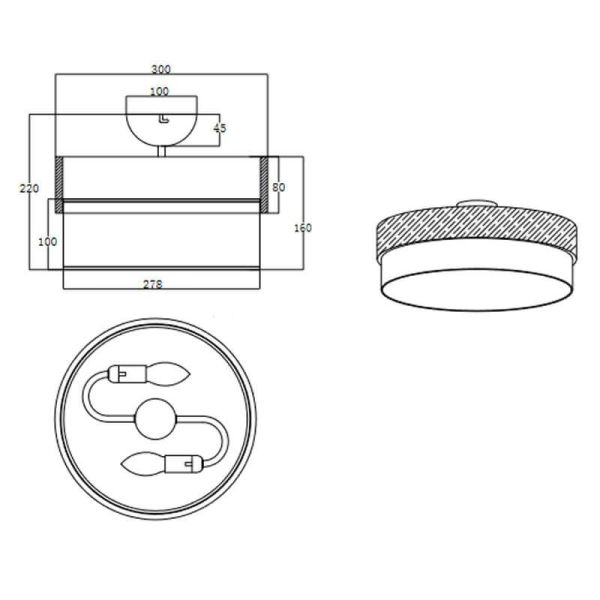 Candeeiro de teto redondo de madeira natural 30 cm Seasons 2xE14 40W medidas
