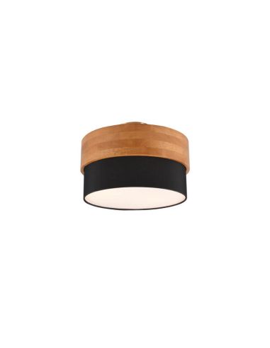 Plafón de techo redondo pantalla negra madera natural 30 cm Seasons 2xE14 40W