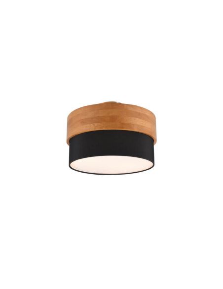 Plafón de techo redondo pantalla negra madera natural 30 cm Seasons 2xE14 40W