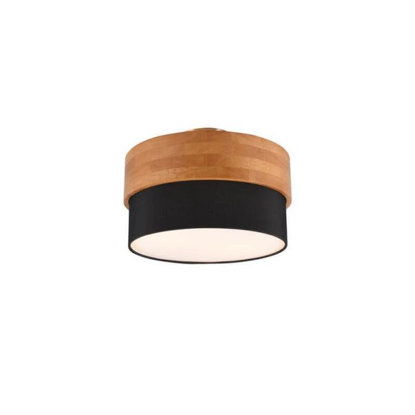 Plafonnier rond abat-jour bois naturel noir 30 cm Seasons 2xE14 40W