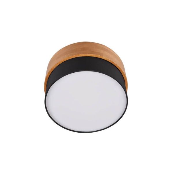 Plafonnier rond abat-jour bois naturel noir 30 cm Seasons 2xE14 40W détail