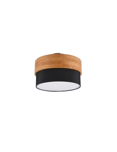Plafón de techo redondo pantalla negra madera natural 30 cm Seasons 2xE14 40W desde abajo