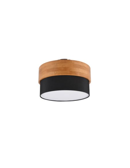 Plafonnier rond abat-jour en bois naturel noir 30 cm Seasons 2xE14 40W par le bas