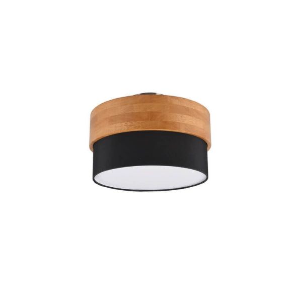 Candeeiro de teto redondo preto abajur de madeira natural 30 cm Seasons 2xE14 40W por baixo