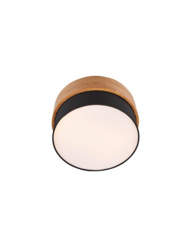 Plafón de techo redondo pantalla negra madera natural 30 cm Seasons 2xE14 40W con luz