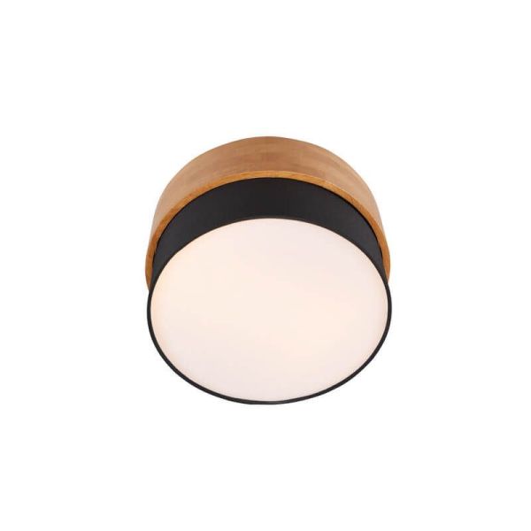 Plafonnier rond abat-jour en bois naturel noir 30 cm Seasons 2xE14 40W avec lumière