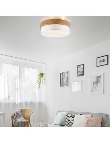 Plafón de techo redondo madera natural 50 cm Seasons 2xE14 40W ambiente