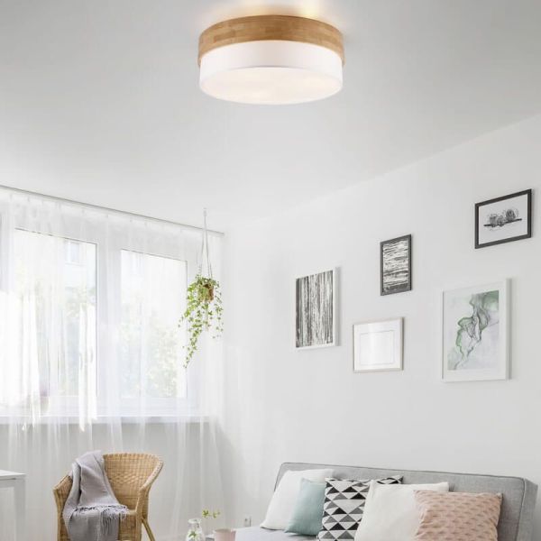 Plafón de techo redondo madera natural 50 cm Seasons 2xE14 40W ambiente