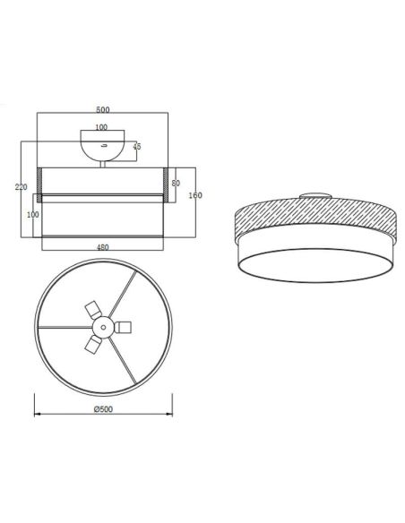 Plafón de techo redondo madera natural 50 cm Seasons 2xE14 40W medidas