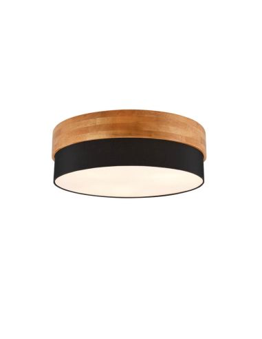 Plafón de techo redondo madera natural pantalla negra 50 cm Seasons 2xE14 40W