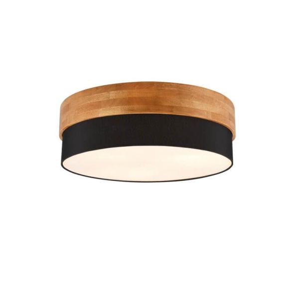 Plafón de techo redondo madera natural pantalla negra 50 cm Seasons 2xE14 40W