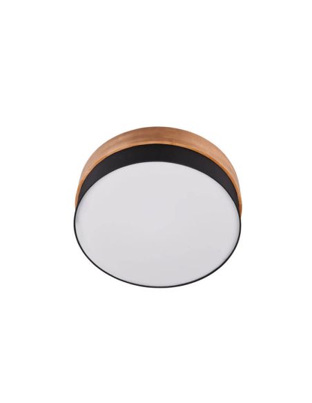 Plafón de techo redondo madera natural pantalla negra 50 cm Seasons 2xE14 40W detalle