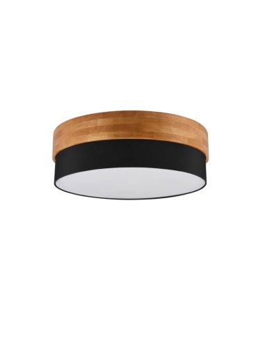 Candeeiro de teto redondo de madeira natural abajur preto 50 cm Seasons 2xE14 40W detalhe