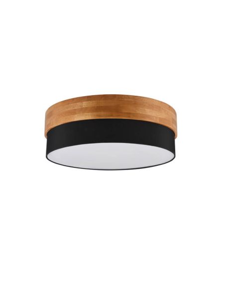 Plafonnier rond en bois naturel abat-jour noir 50 cm Seasons 2xE14 40W détail