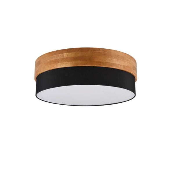 Candeeiro de teto redondo de madeira natural abajur preto 50 cm Seasons 2xE14 40W detalhe