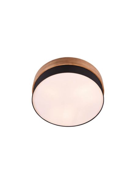 Plafonnier rond en bois naturel abat-jour noir 50 cm Seasons 2xE14 40W avec lumière