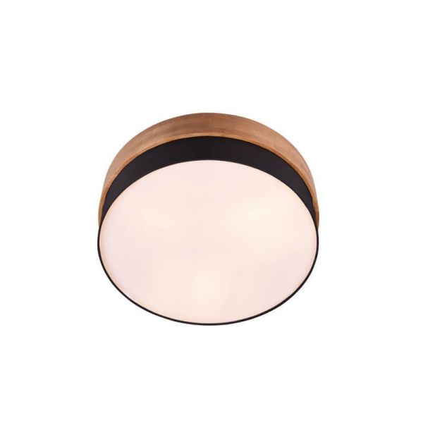 Plafón de techo redondo madera natural pantalla negra 50 cm Seasons 2xE14 40W con luz