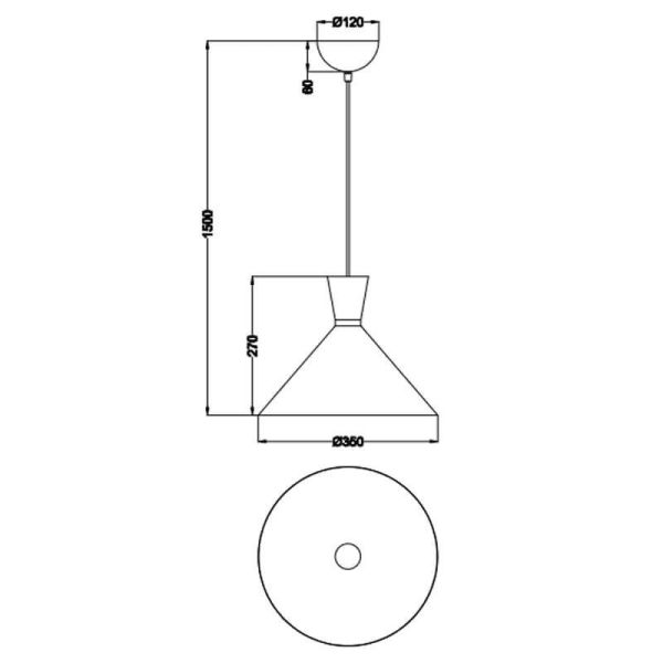 Plafonnier suspendu en métal différentes couleurs Enzo 1xE27 28W mesures