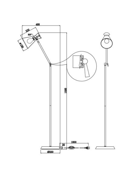 Lámpara de pie estilo flexo metálico varios colores Enzo 1xE27 10W medidas