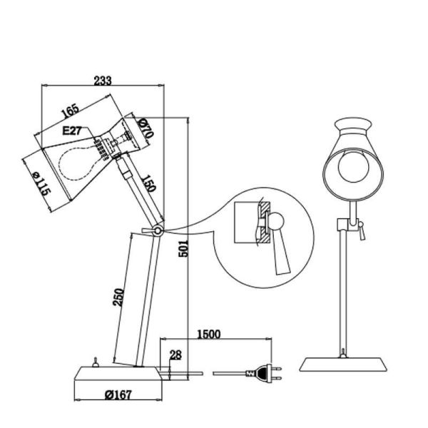 Mesures de la lampe de table en métal flexible Enzo 1xE27 10W