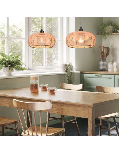 Lámpara de techo colgante rattan natural altura ajustable Inga 1xE27 40W ambiente