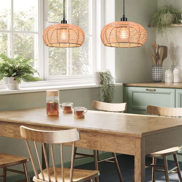 Lámpara de techo colgante rattan natural altura ajustable Inga 1xE27 40W ambiente