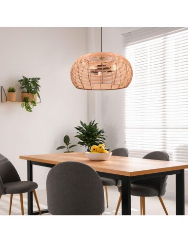 Lámpara de techo colgante rattan natural altura ajustable Inga 3xE27 40W ambiente