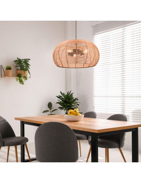 Lámpara de techo colgante rattan natural altura ajustable Inga 3xE27 40W ambiente