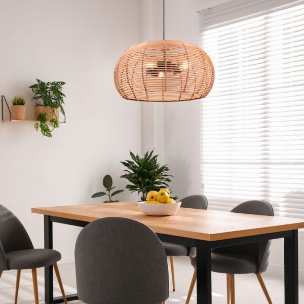 Lámpara de techo colgante rattan natural altura ajustable Inga 3xE27 40W ambiente