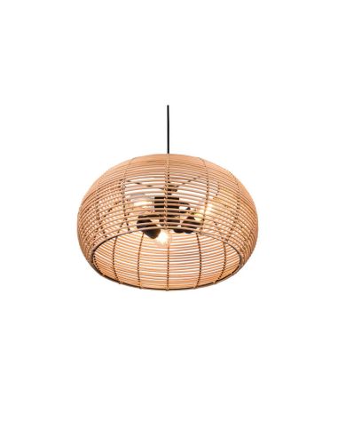 Luminária de teto suspensa em rattan natural altura regulável Inga 3xE27 40W detalhe de luz